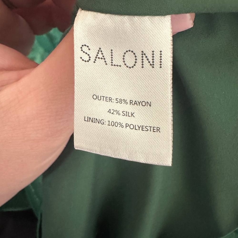SALONI Size 10 Silk Mock Neck Long Sleeve Rina B Dress in Green - Picture 11 of 12